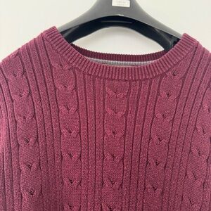 Vtg Eddie Bauer Plum Cable Knit Sweater Men’s XLT Tall XL Burgundy 100% Cotton